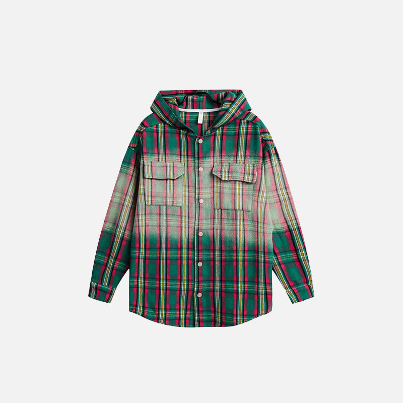 Vintage Plaid Gradient Hooded Shirt