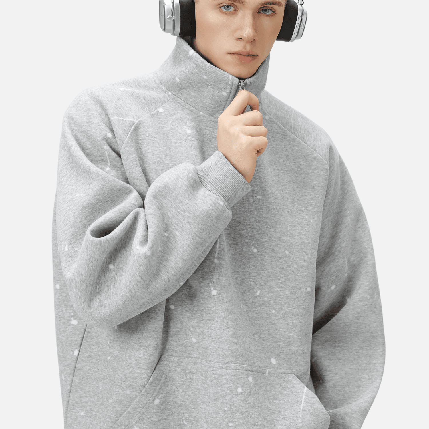 Burnout Half-Zip Stand Collar Sweatshirt