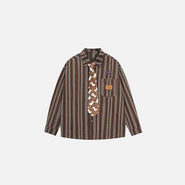 Front view of the red Striped Tie Accent Shirt in a gray background