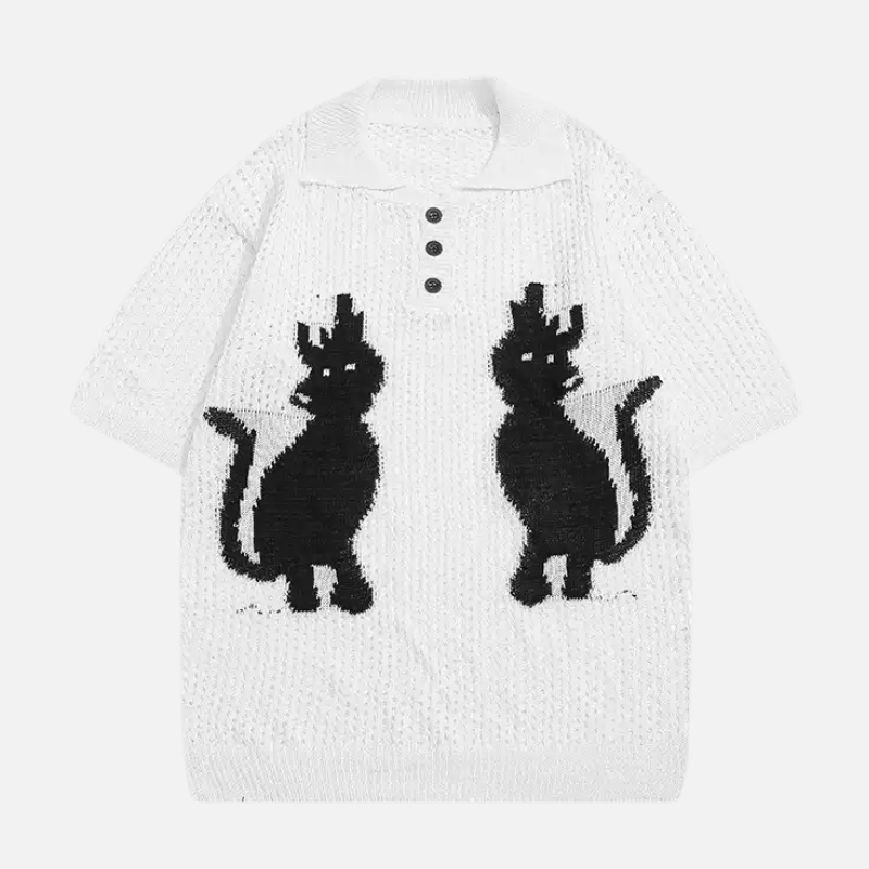 Retro Cat Knit Polo