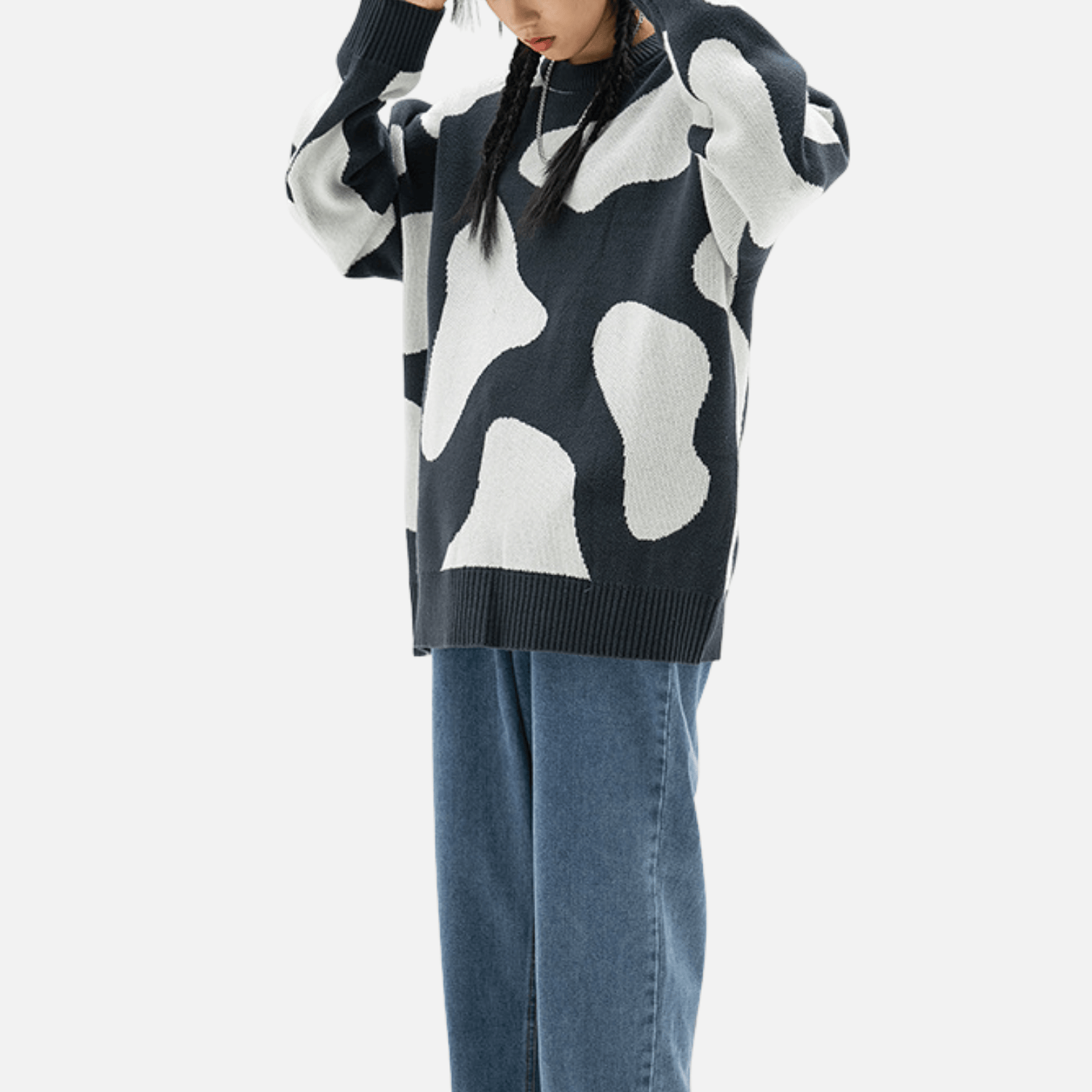 Cow Pattern Colorblock Sweater