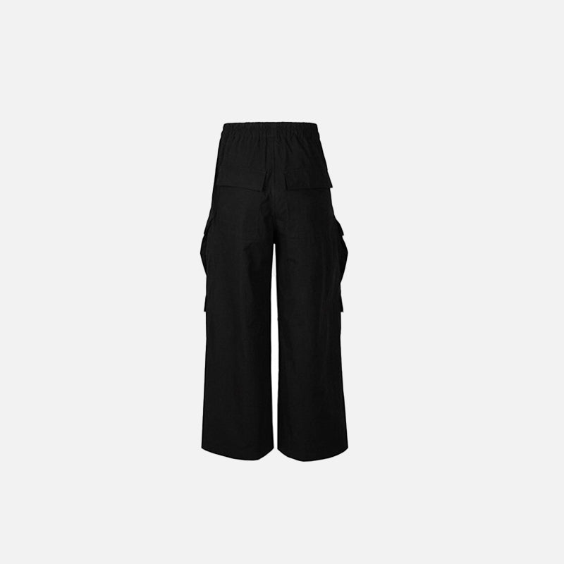 Mid-waist Black Solid Cargo Pants