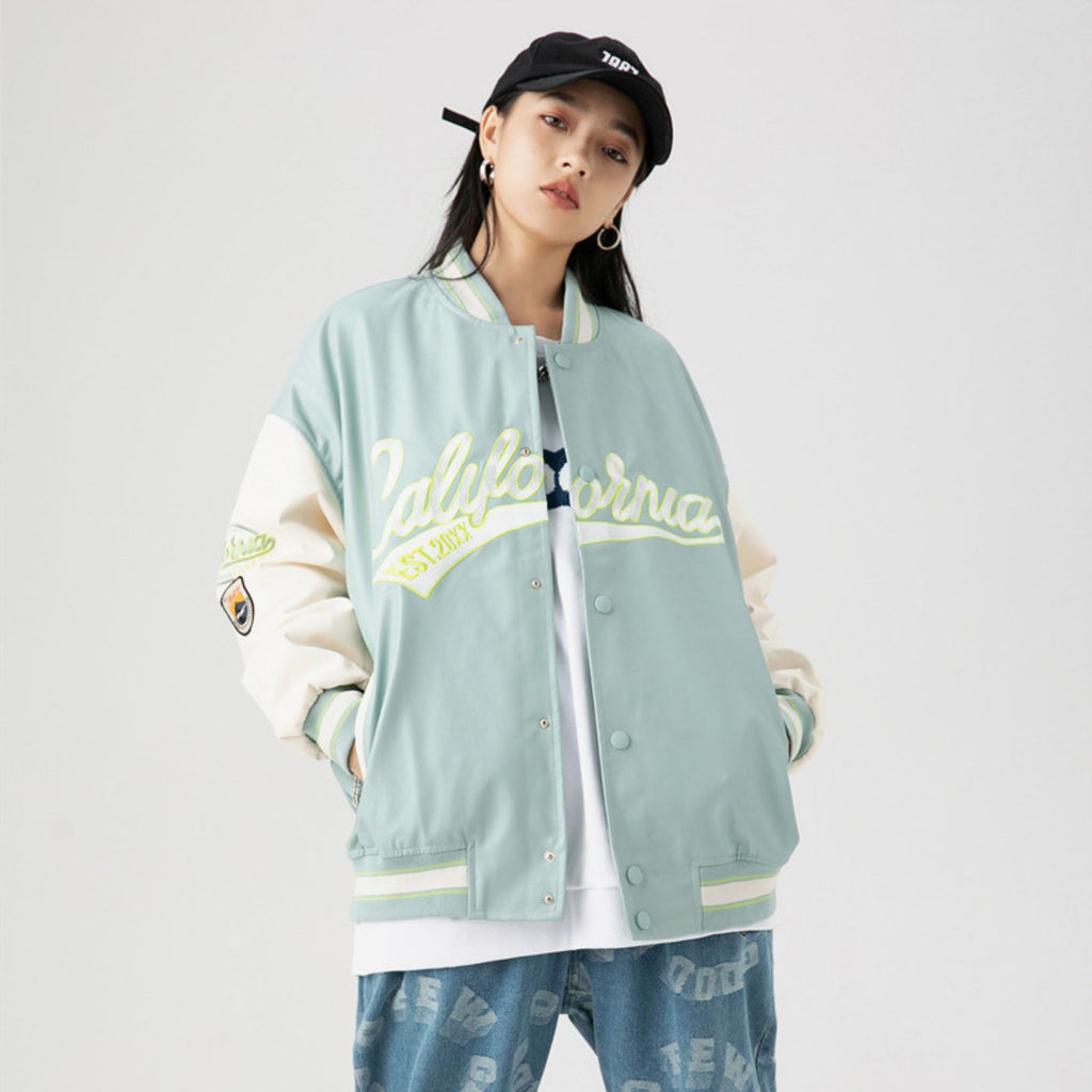 Embroidered PU Leather Baseball Jacket