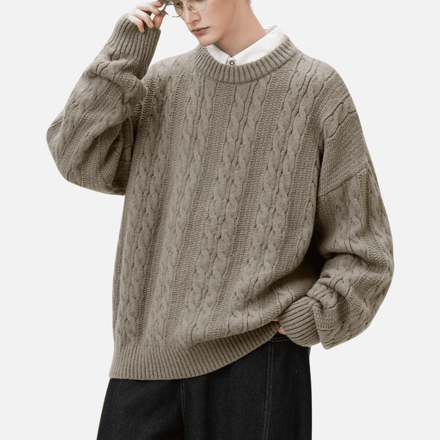 Cable Knit Crewneck Sweater