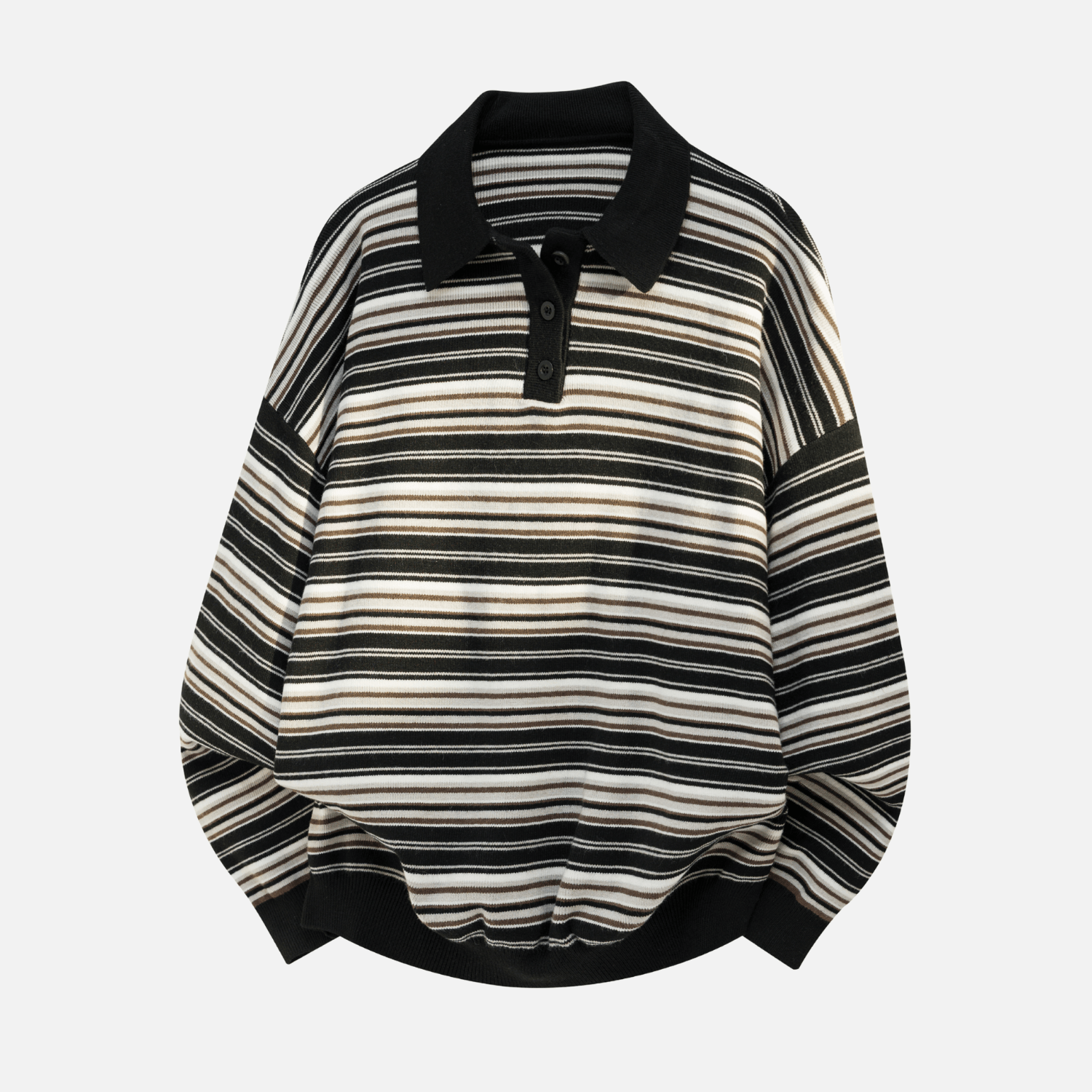 Japanese Retro Colorblock Stripe Polo Sweater