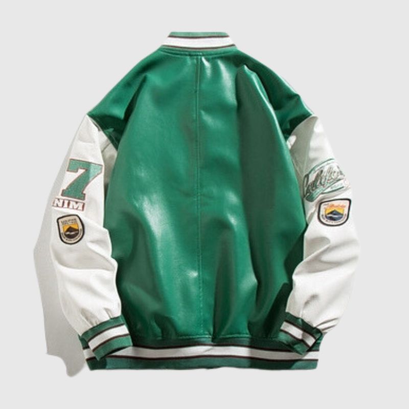 Embroidered PU Leather Baseball Jacket