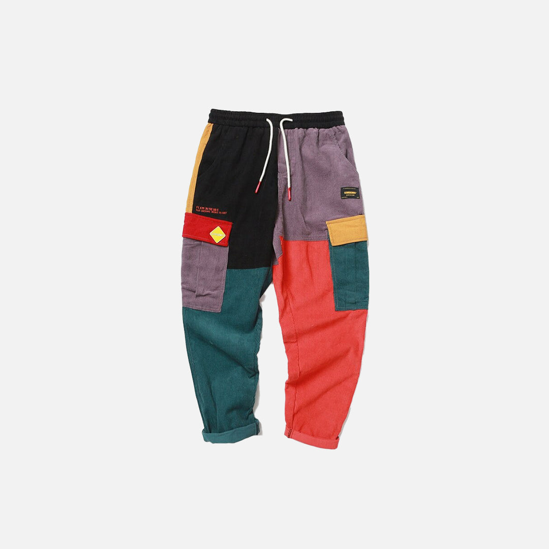 Corduroy Color Block Cargo Pants