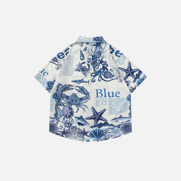 Oceanic Print Button-Up Blouse Shirt