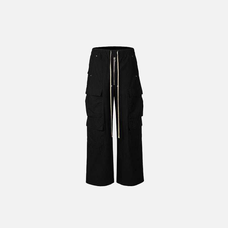 Mid-waist Black Solid Cargo Pants