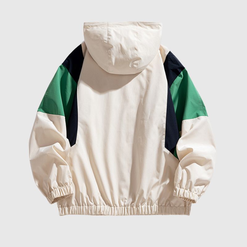 Vintage Color-Block Hooded Work Jacket