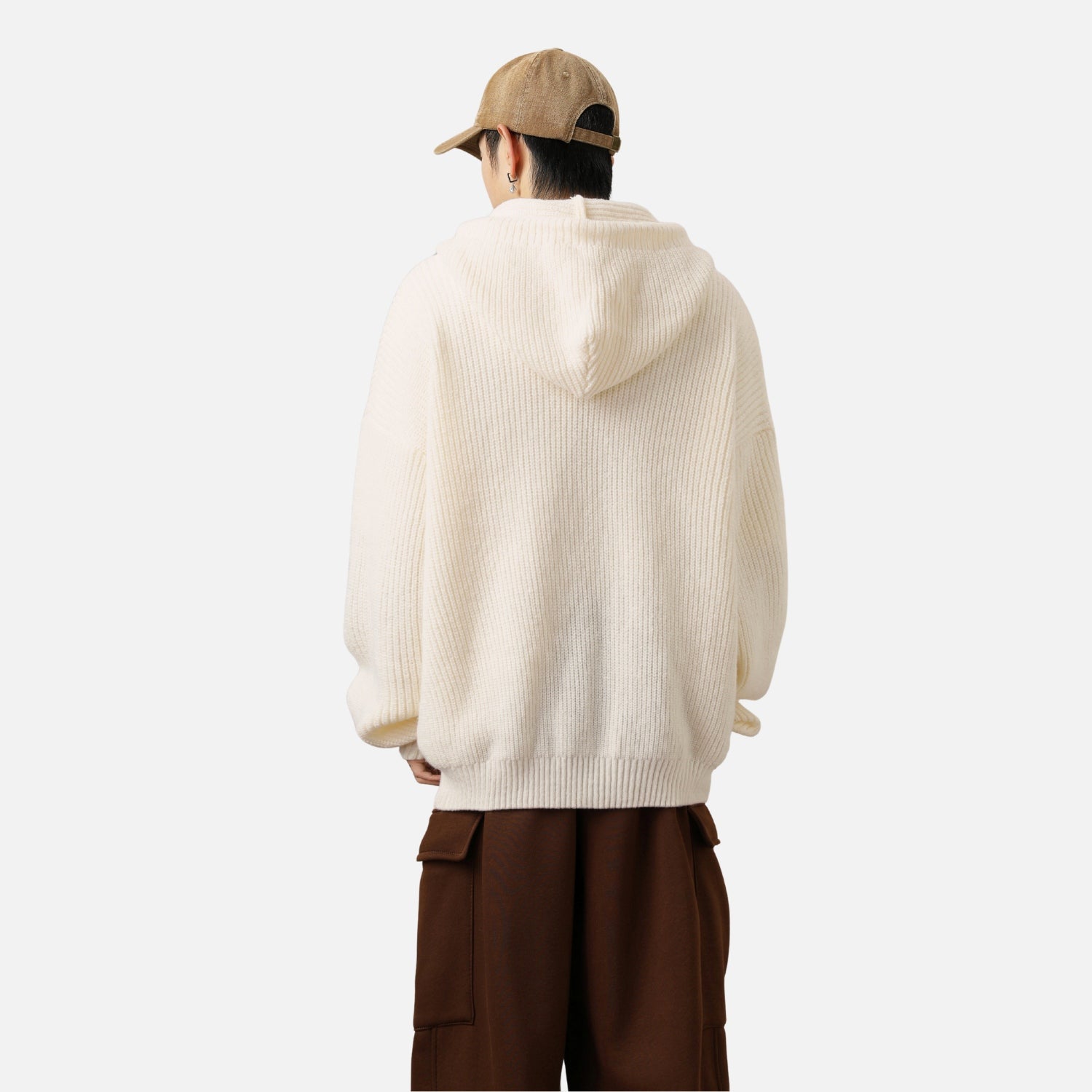 Solid Color Knit Hoodie