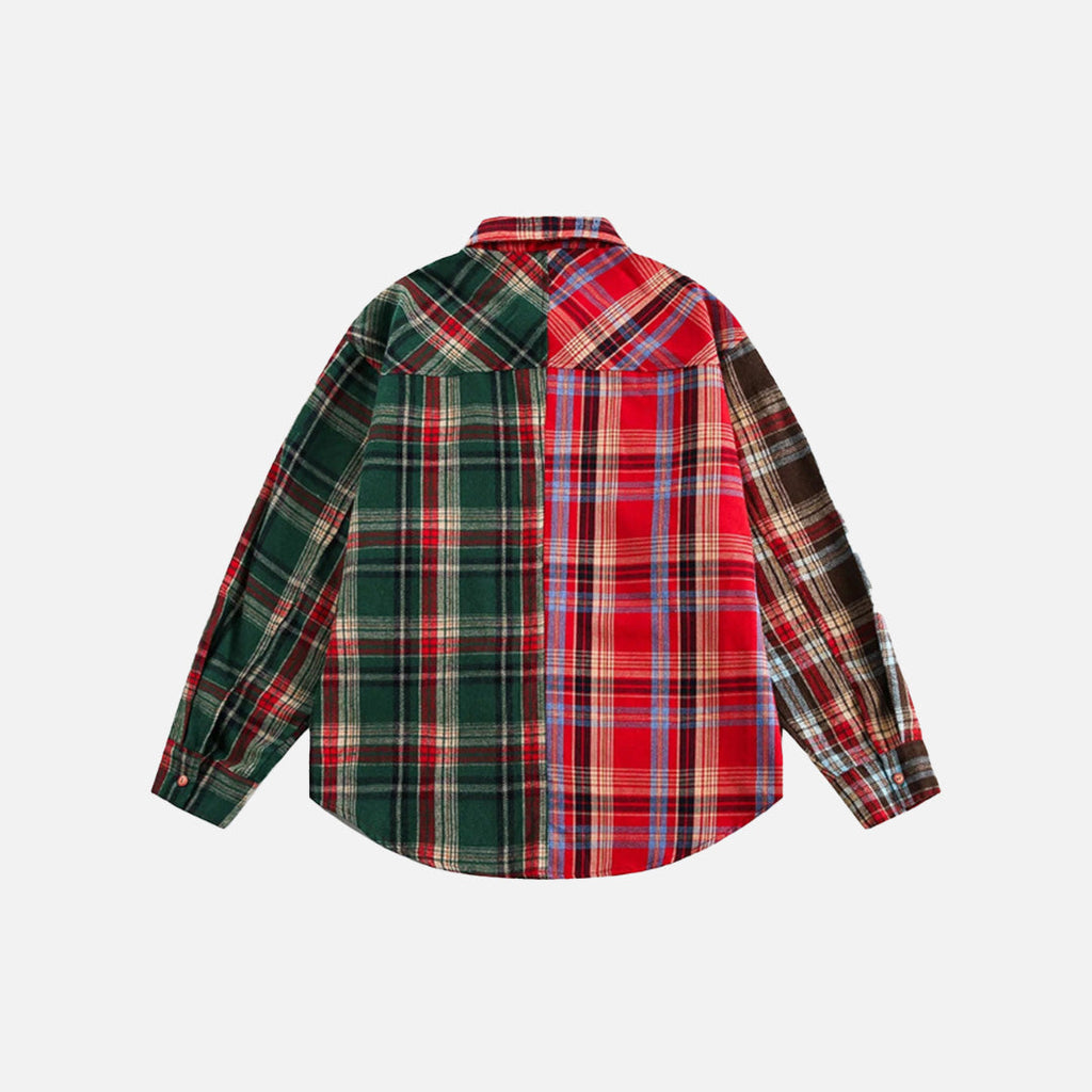 Patchwork Plaid Button-Up Shirt