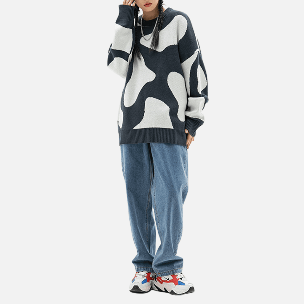 Cow Pattern Colorblock Sweater