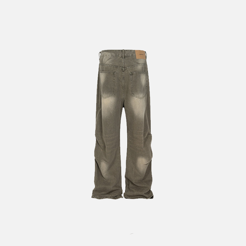 Irregular Washed Pleated Jeans