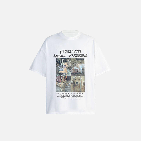 Front view of the white Loose Animal Graphic T-shirt in a gray background