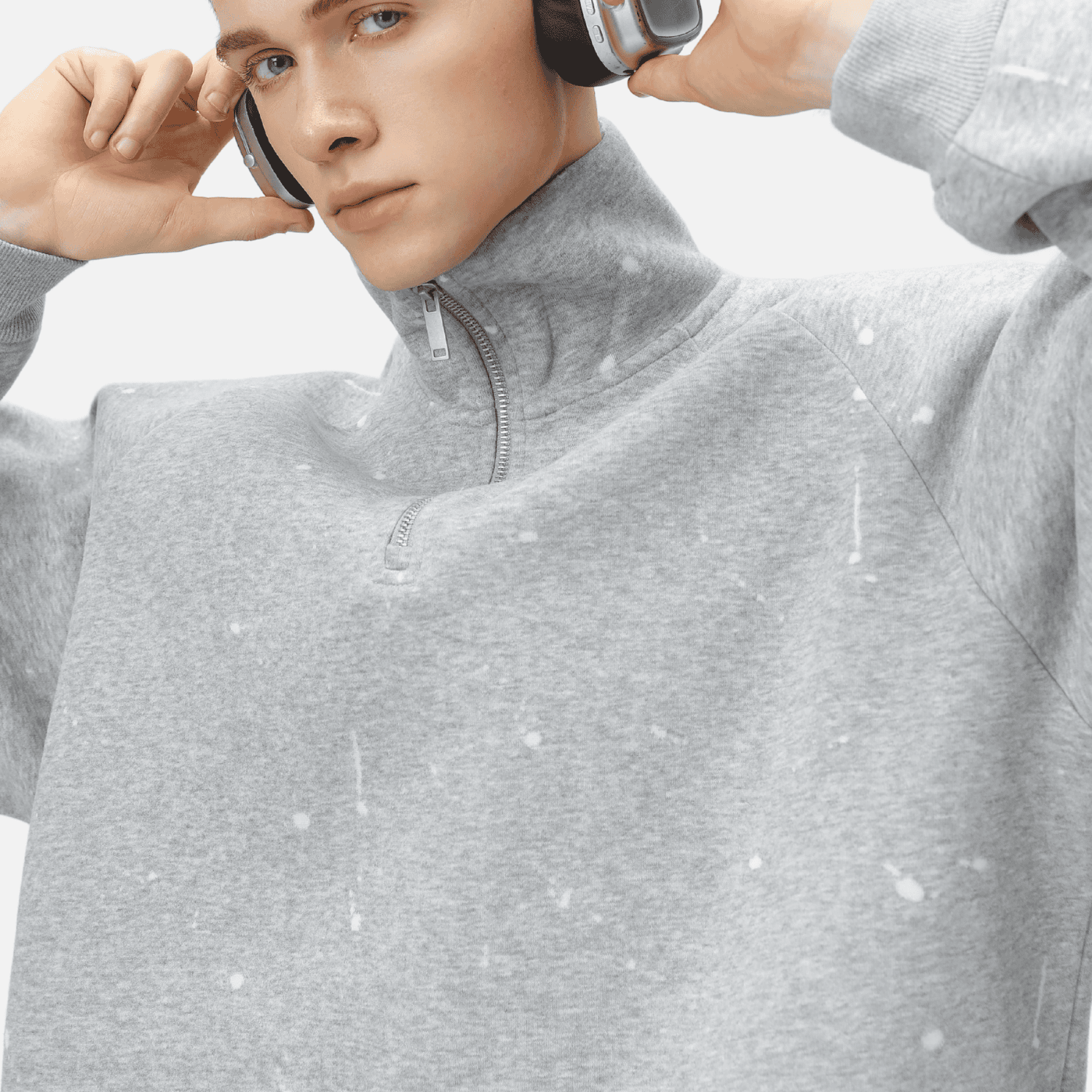 Burnout Half-Zip Stand Collar Sweatshirt