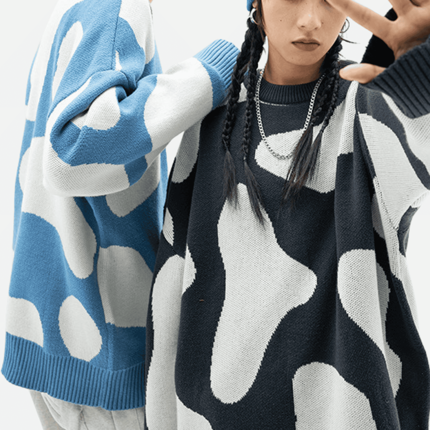 Cow Pattern Colorblock Sweater