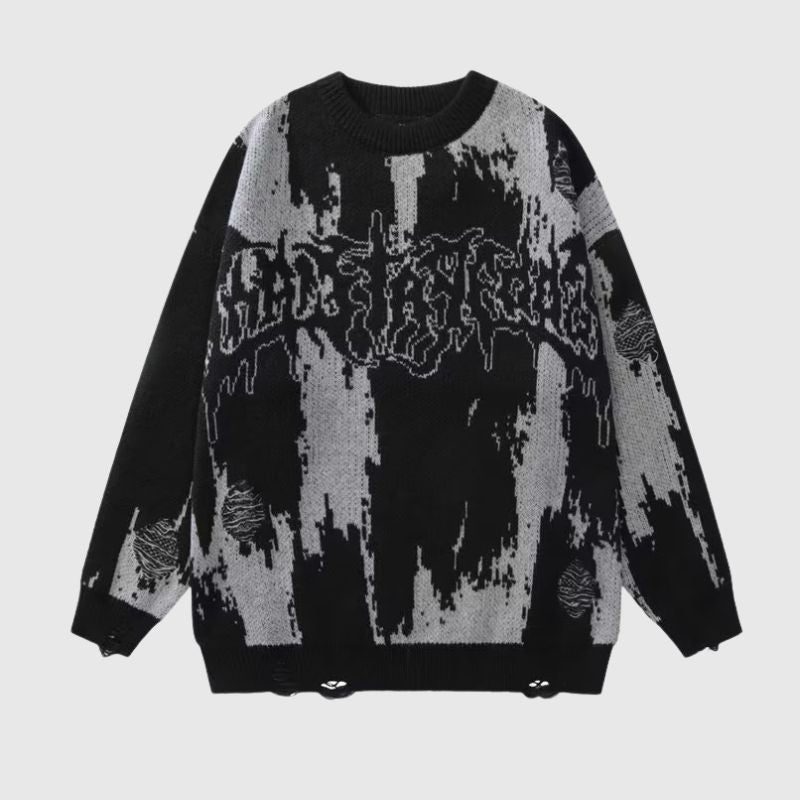 Vintage Distressed Color-Block Knit Sweater