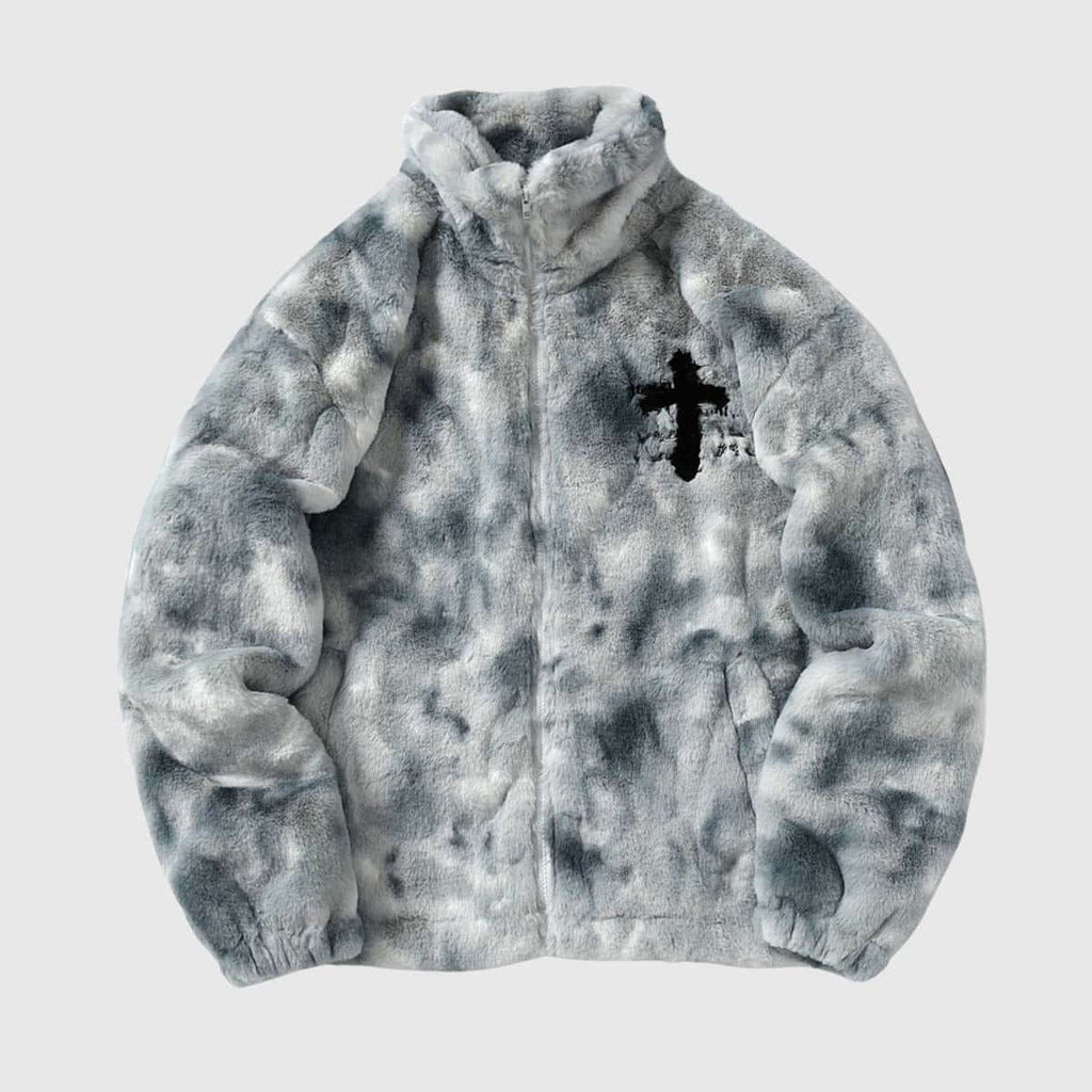 Fuzzy Tie-Dye Sherpa Padded Jacket