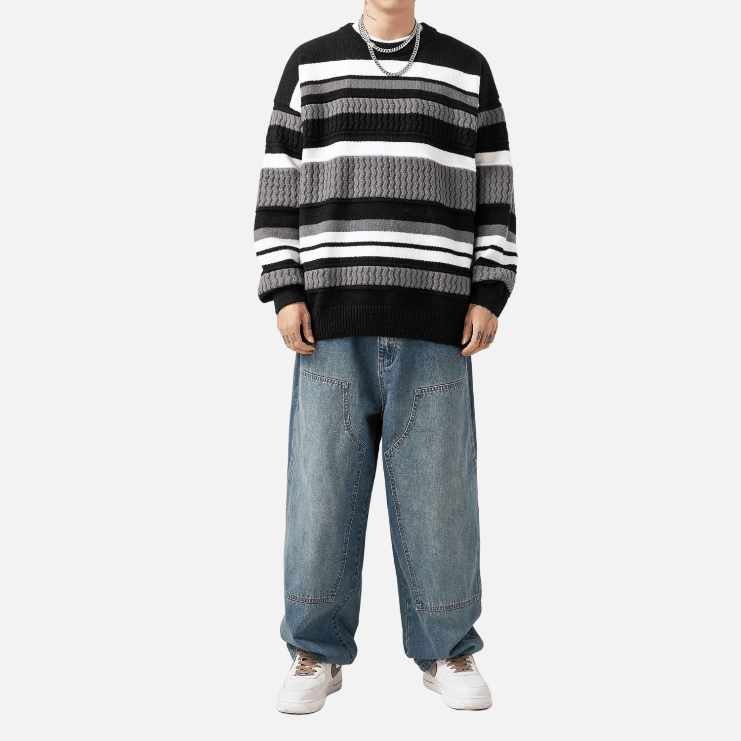 Striped Cable Patchwork Design Pullover