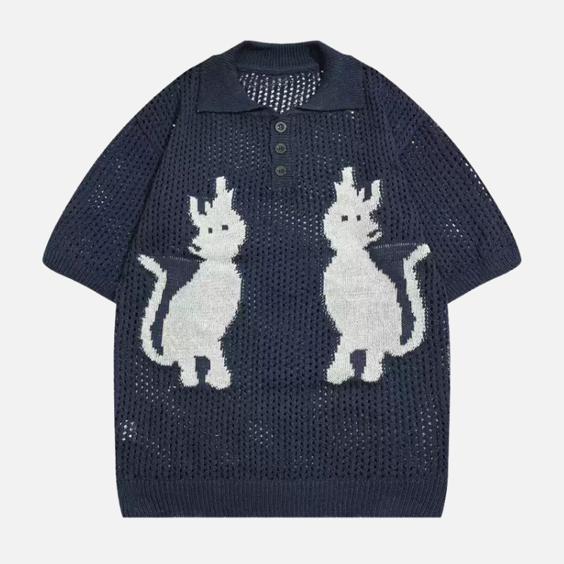 Retro Cat Knit Polo