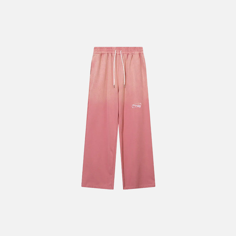 Front view of the pink Casual Loose Gradient Jogger Pants in a gray background
