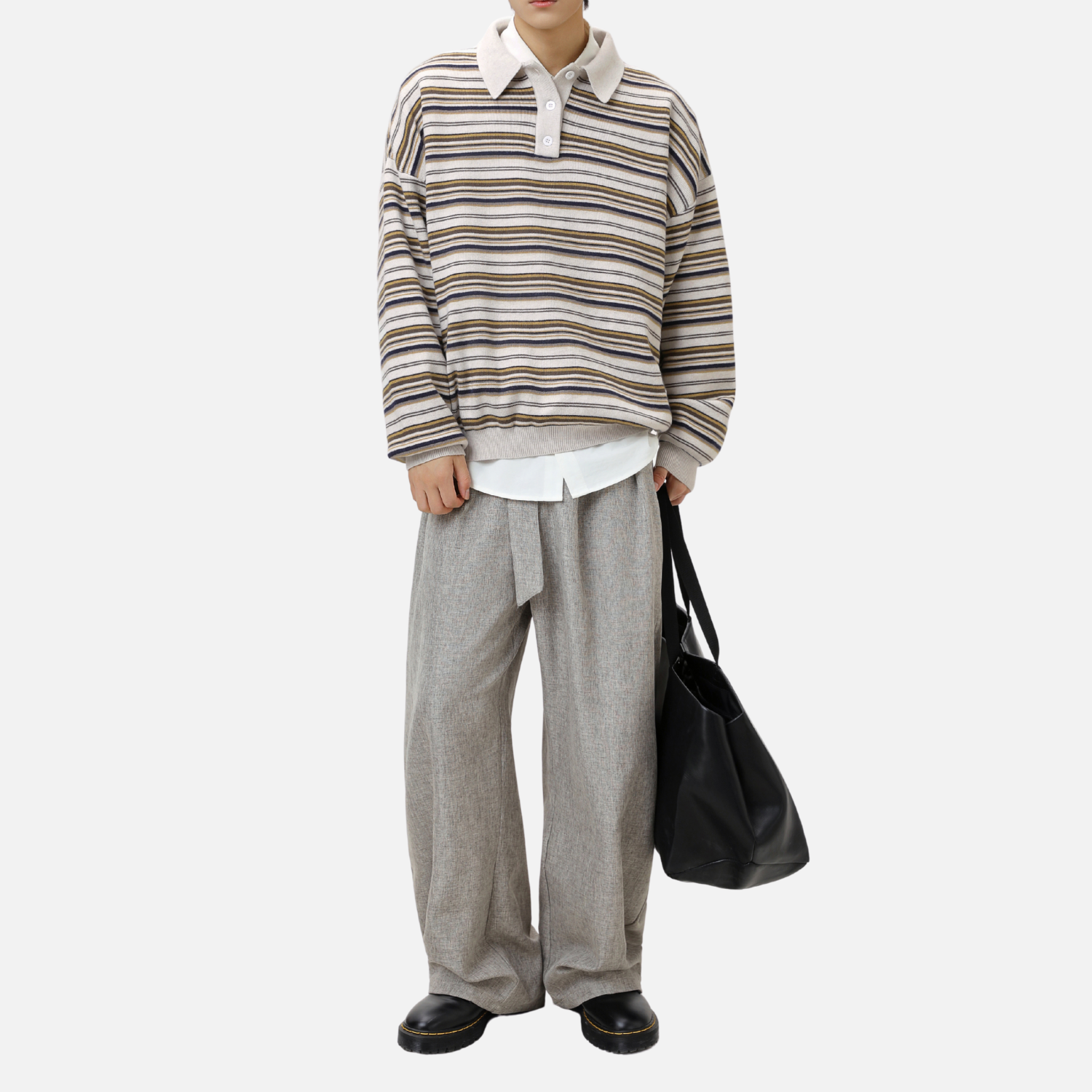 Japanese Retro Colorblock Stripe Polo Sweater