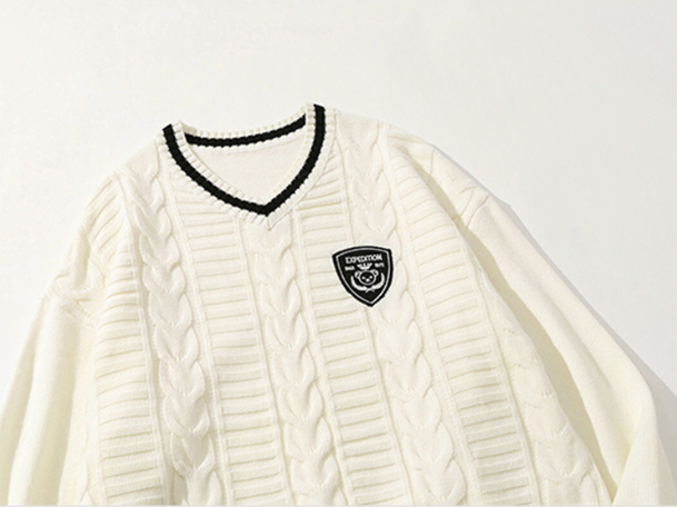 College V-neck Knitted Sweater