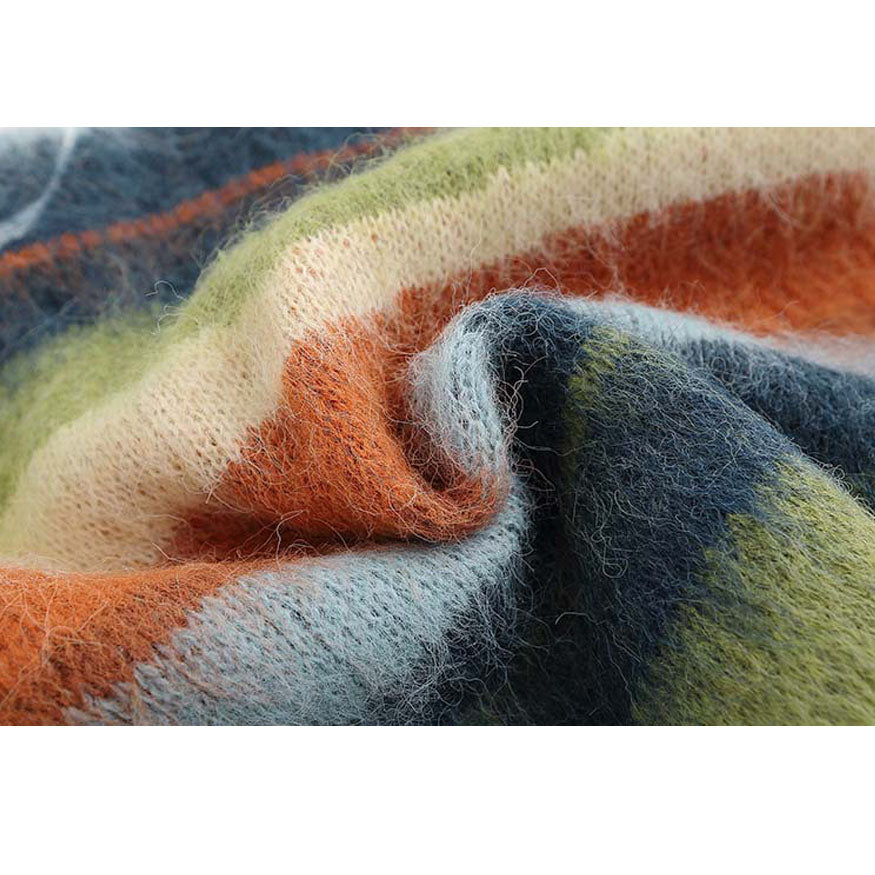 Color Striped Fuzzy Sweater