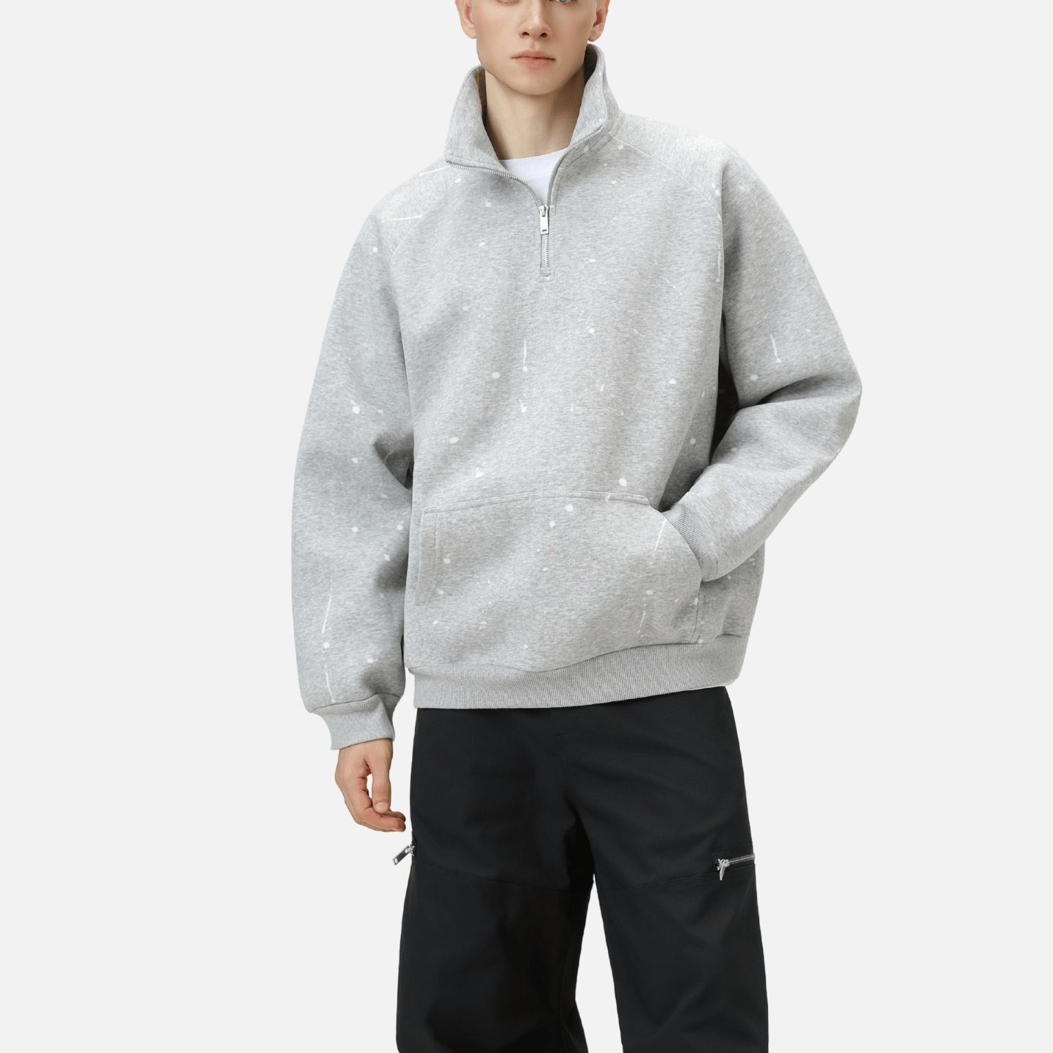 Burnout Half-Zip Stand Collar Sweatshirt