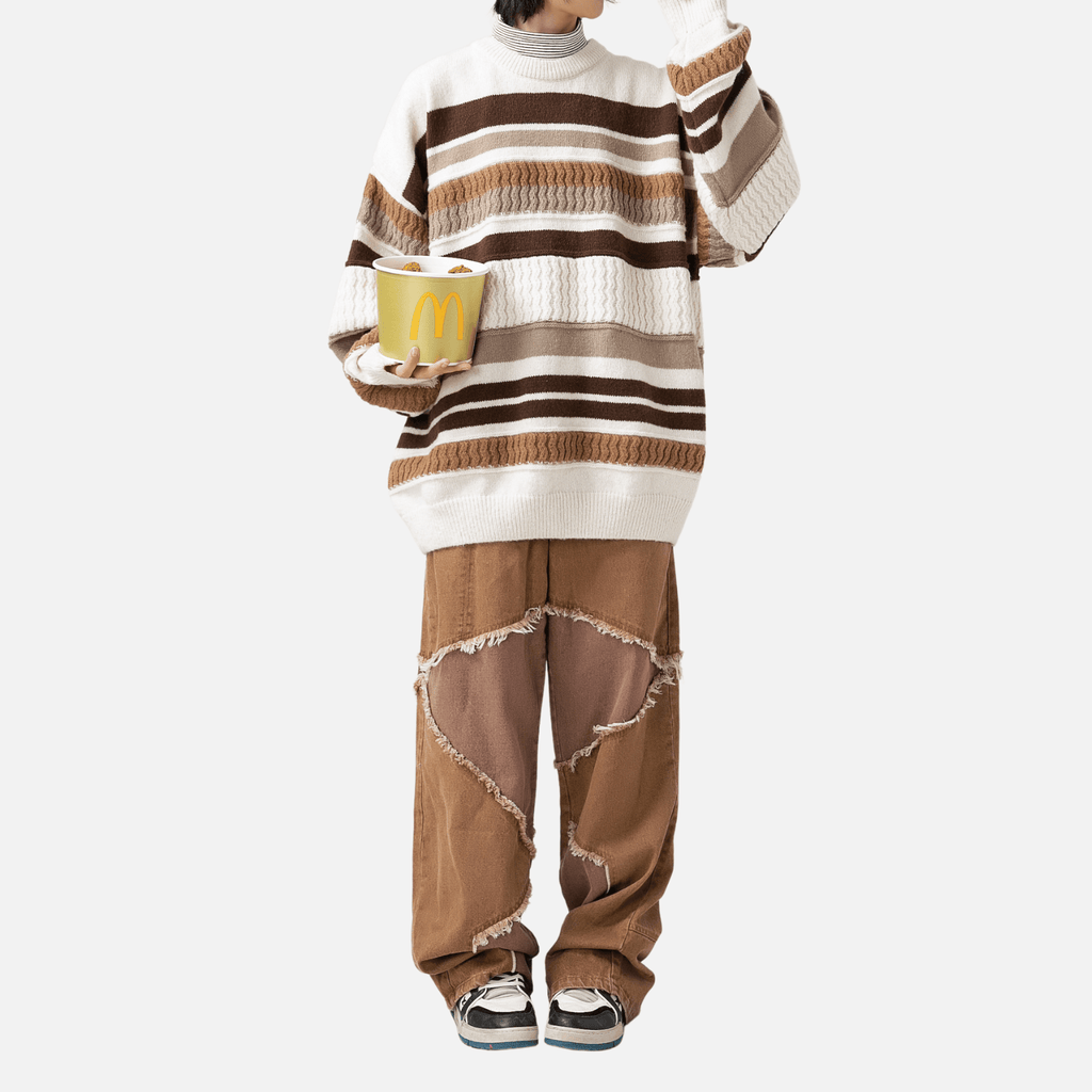 Striped Cable Patchwork Design Pullover