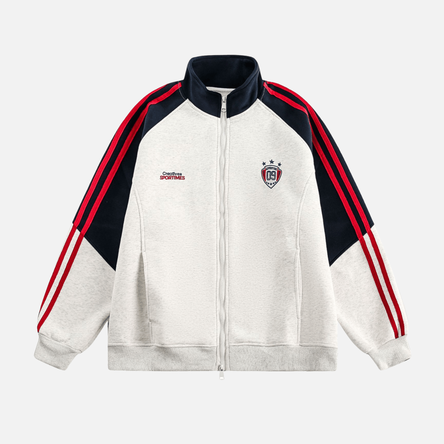 Color-Block Embroidered Stand Collar Jacket