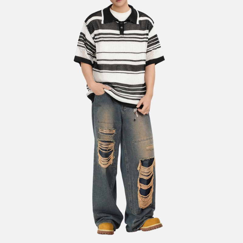 Retro Striped Knit Polo