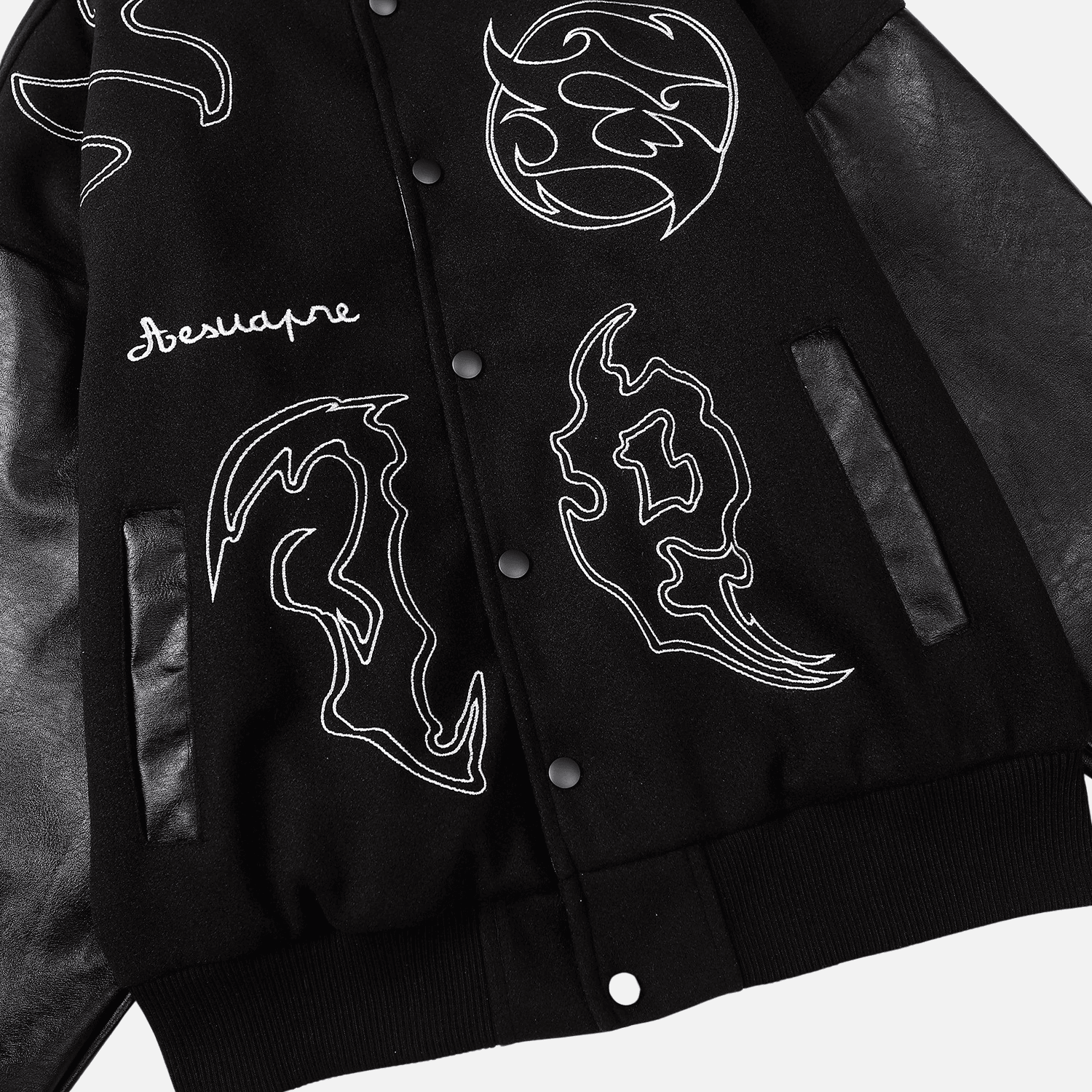 Symbol Embroidery PU Leather Stitching Baseball Jacket