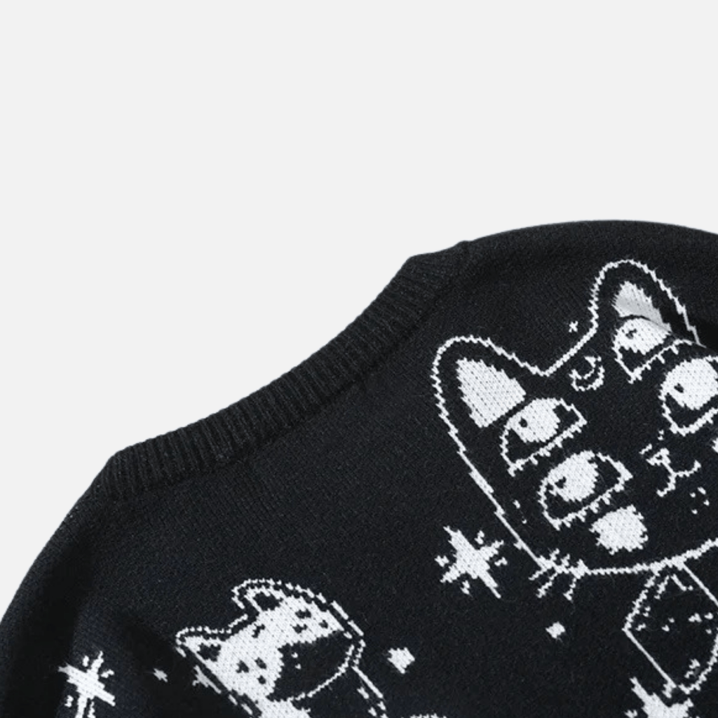 Cartoon Kitten Pattern Knitted Sweater