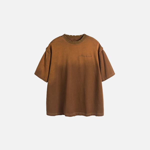 Front view of the coffee Vintage Washed Short Sleeve T-shirt in a gray background
