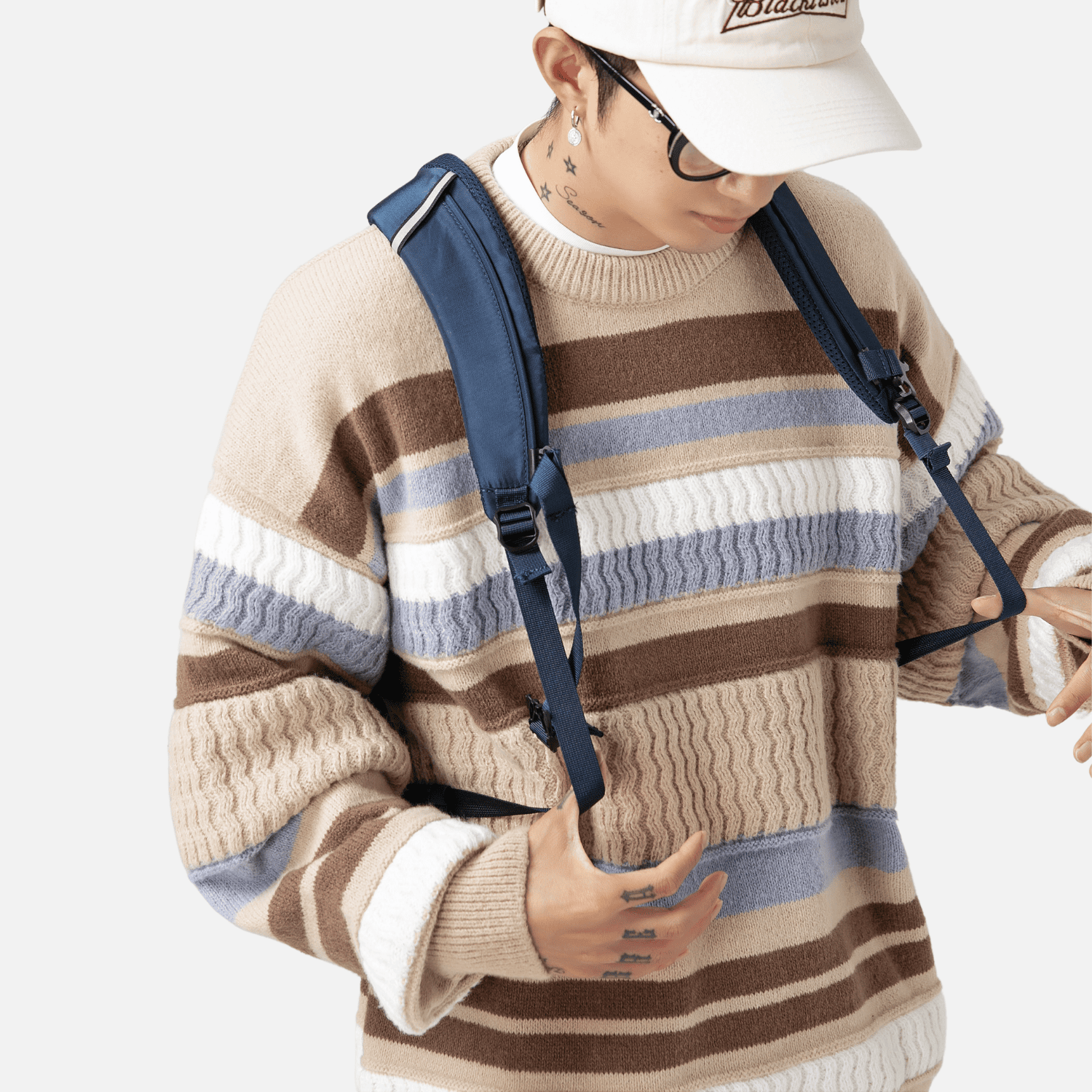 Striped Cable Patchwork Design Pullover