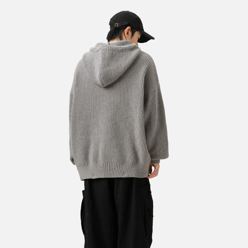 Solid Color Knit Hoodie