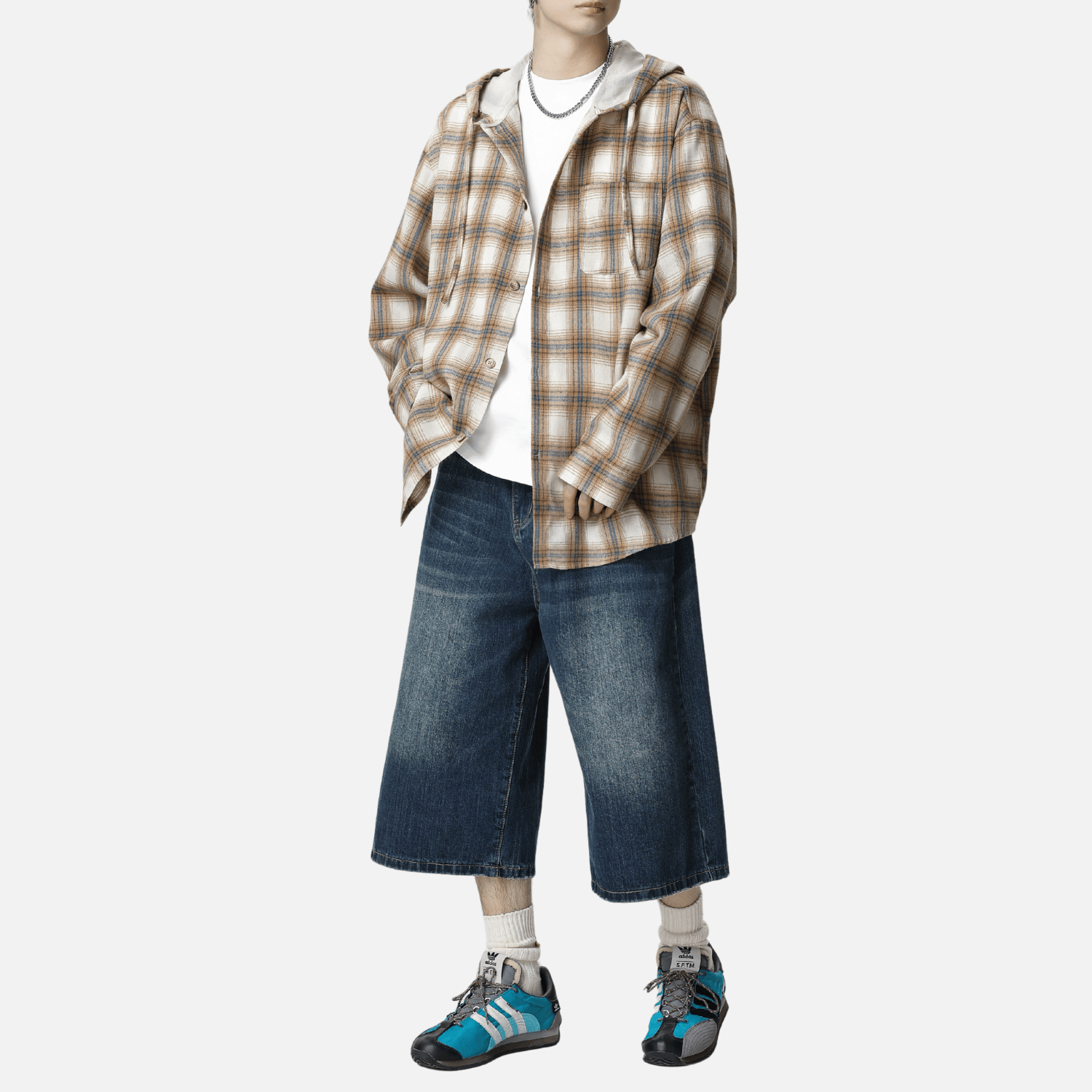 Colorblock Plaid Hooded Shirt