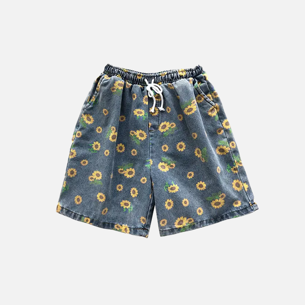 Men's Floral Cotton Denim Shorts