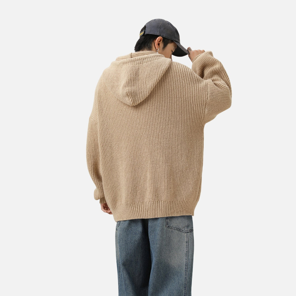 Solid Color Knit Hoodie