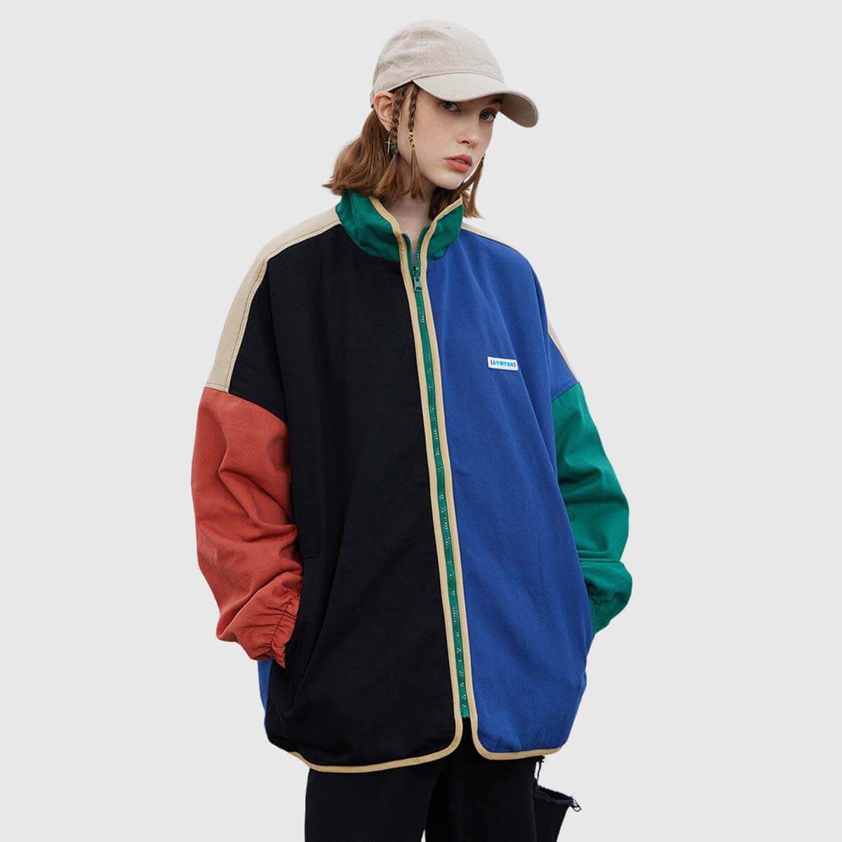Reversible ColorBlock Stand‑Collar Jacket