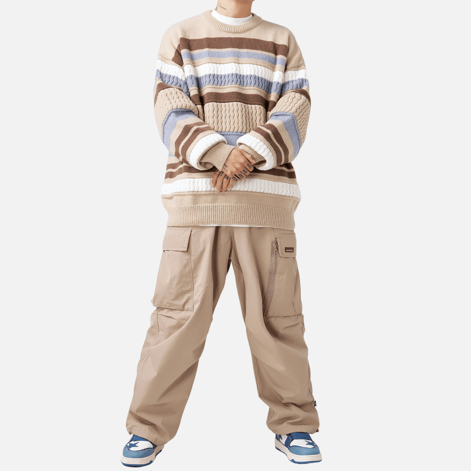 Striped Cable Patchwork Design Pullover