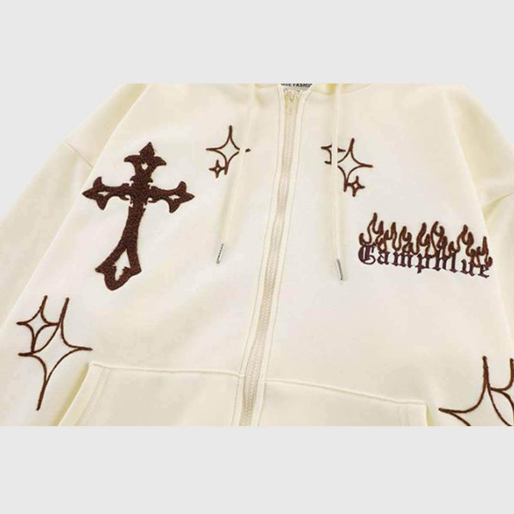 Cross Embroidery Oversized Hoodie