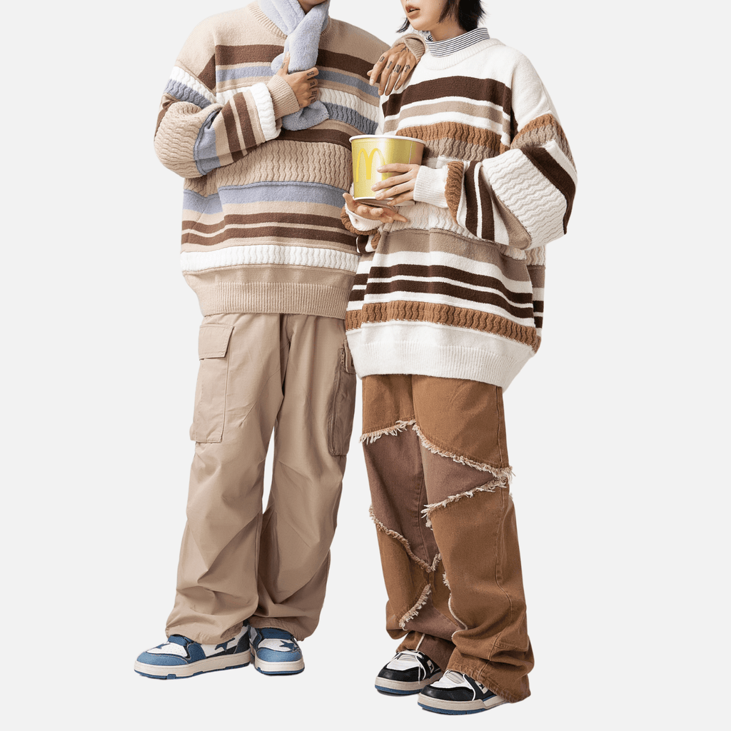 Striped Cable Patchwork Design Pullover