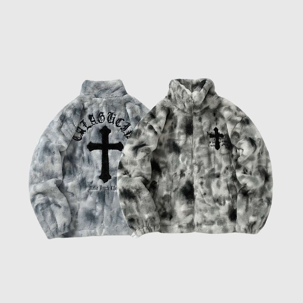 Fuzzy Tie-Dye Sherpa Padded Jacket