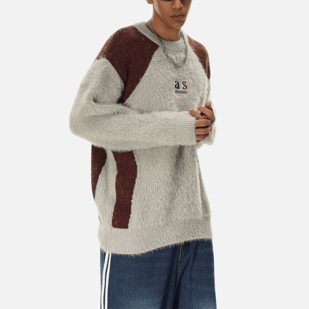 Faux Mink Fuzzy Colorblock Sweater