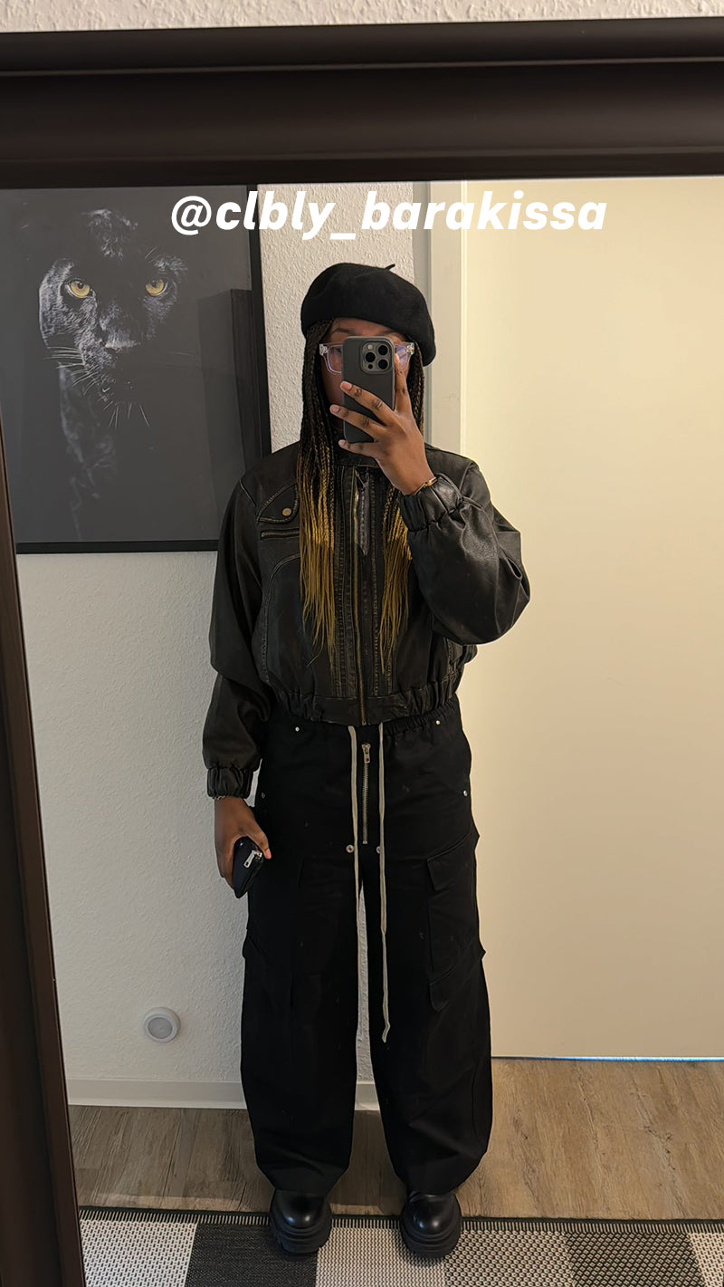 Mid-waist Black Solid Cargo Pants