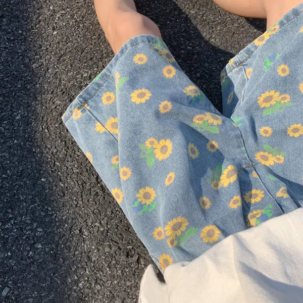 Men's Floral Cotton Denim Shorts