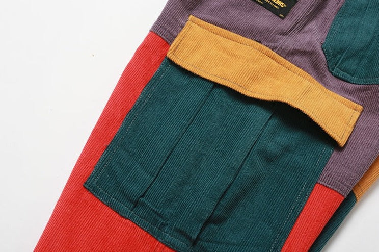 Corduroy Color Block Cargo Pants